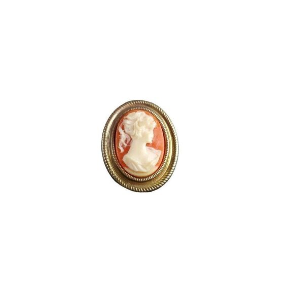 ANTIQUE Vintage Jewelry- Oval Cream Cameo on Orange Pendant Pin Brooch - Picture 6 of 6